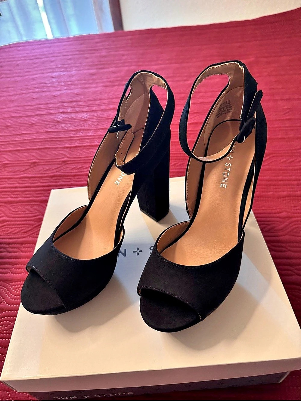 Sun + Stone Reetaf Platform Block Heel Sandals Black